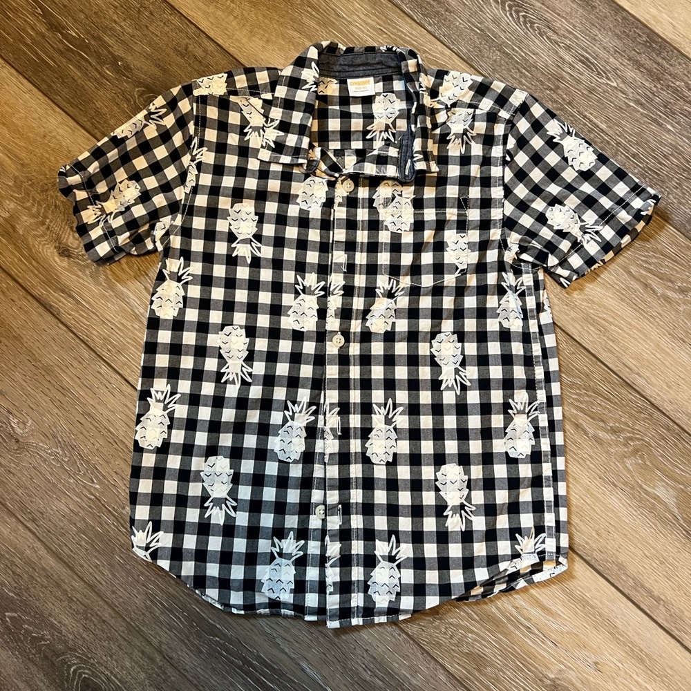 Gymboree Pineapple Shirt Boys Size S (5-6) Button Front Short Sleeve Top